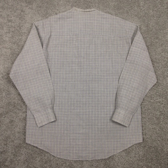 Yves Saint Laurent Shirt Mens Large Beige Plaid Band Collar Pockets Button Up - Picture 6 of 10